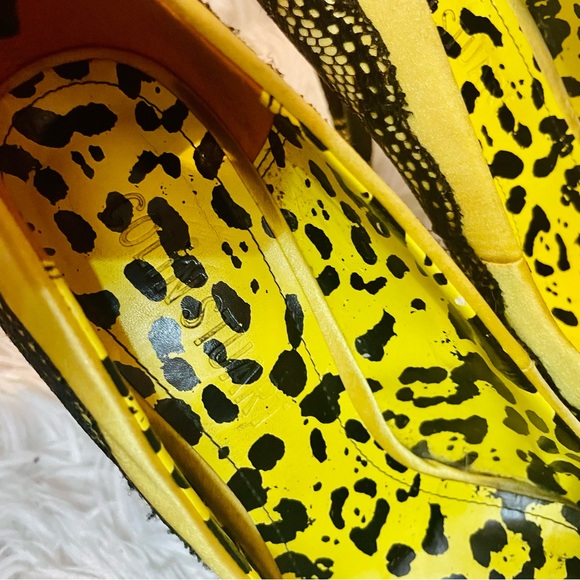 Colin Stuart Y2K Yellow & Black Lace Pump StilettoHeel Leopard Print Insoles - Picture 8 of 10